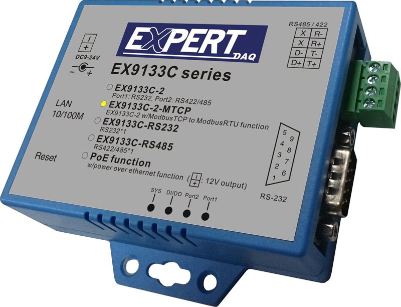 2 port RS232/RS485 to Ethernet Modbus gateway